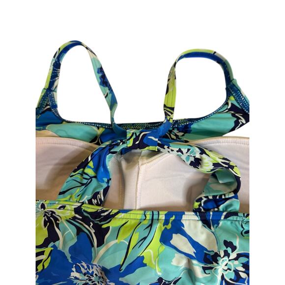 Lands’ End Floral Tankini Swim Top Size 6 – Blue & Green Tropical Print - Picture 5 of 7